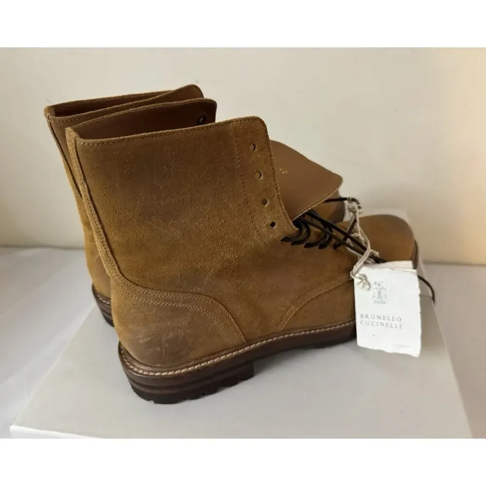 New Brunello Cucinelli Suede Lace Up Cap Toe Combat Boots Size 42EU/9US $1595.00